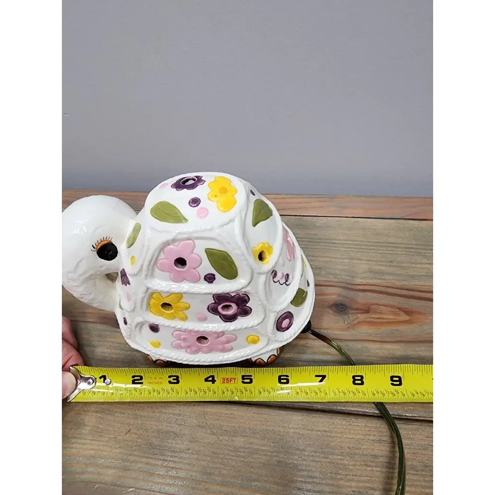 Vintage Ceramic Turtle Lamp Night Light With Flowers